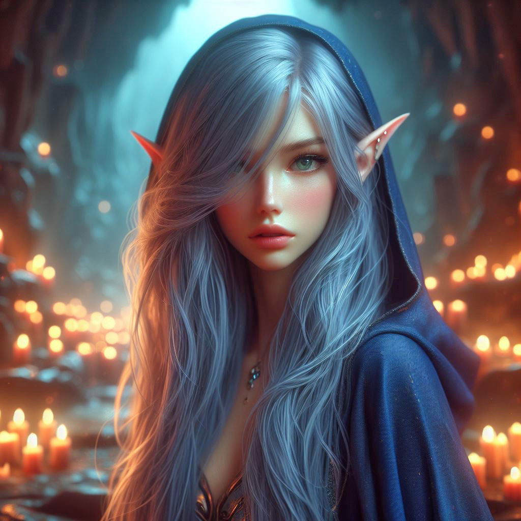 Beautiful Blue Elf, getting ready to magic