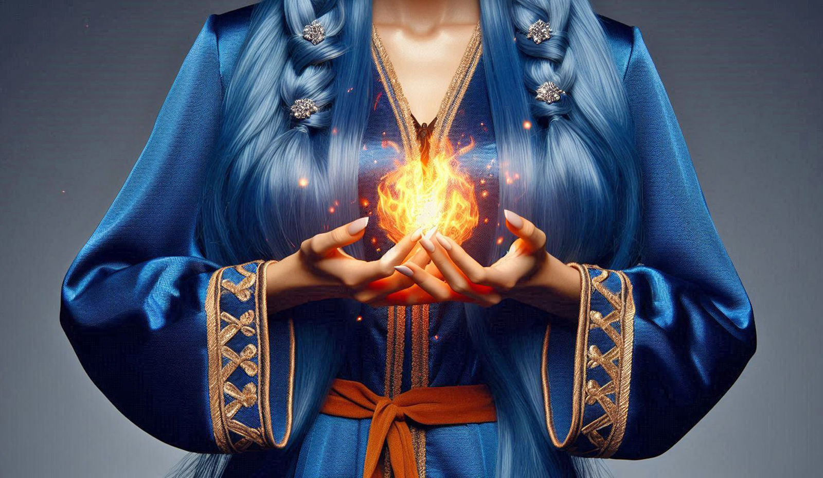 Blue Elf making a fireball - close