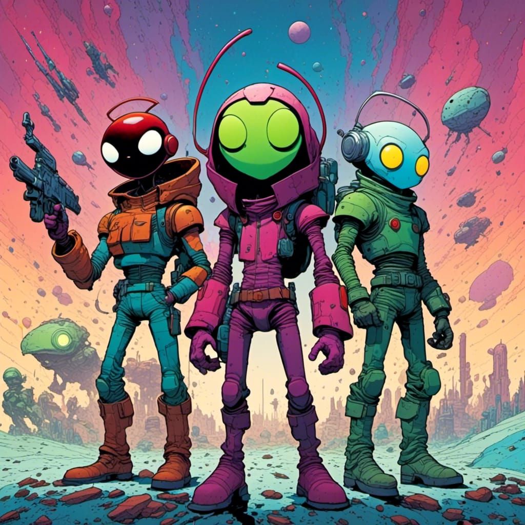 <lora:SciFae Serenity:1.0>Mœbius inspired Invader Zim artwork
