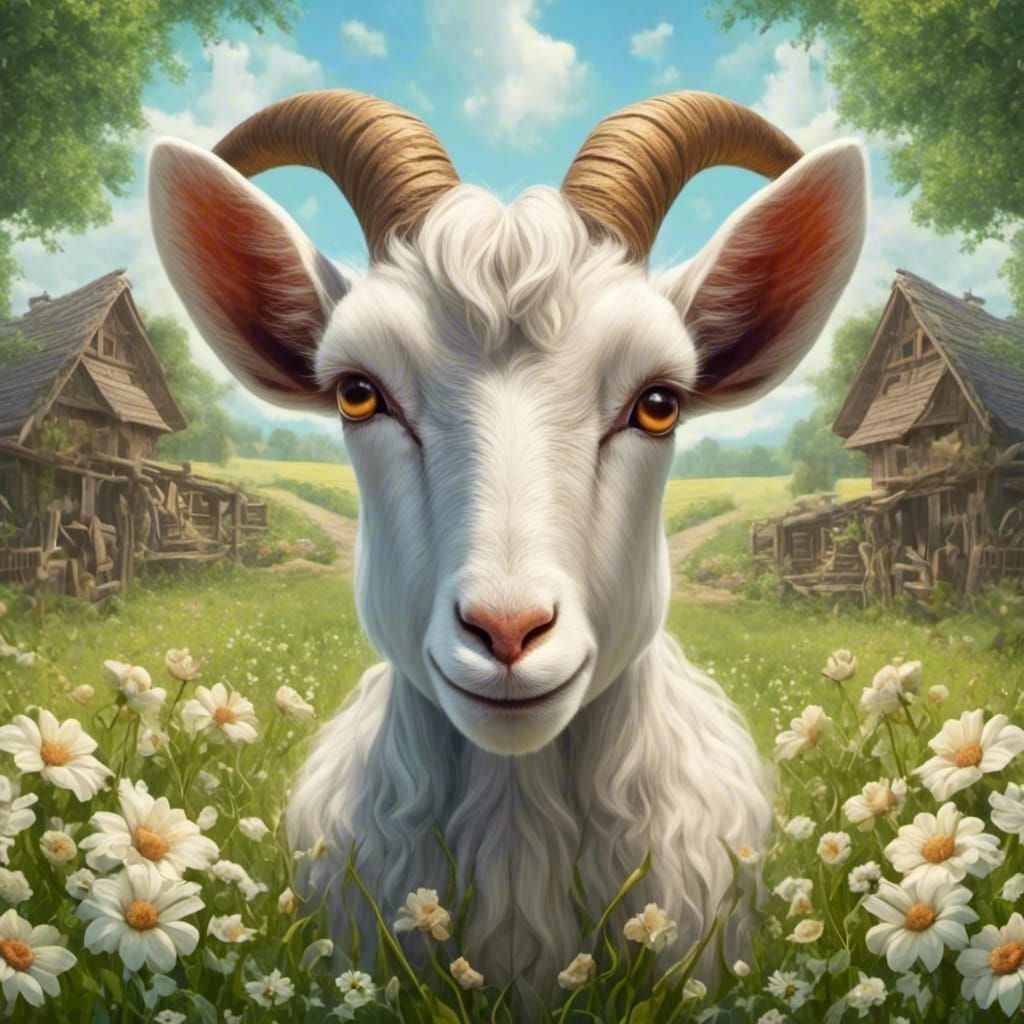 nanny goat, on the farm,  horizontally symmetrical,<lora:Symmetrical:1.0> 