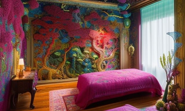 room of Embroidered and crochet Lace Lizards , colorful ink ...