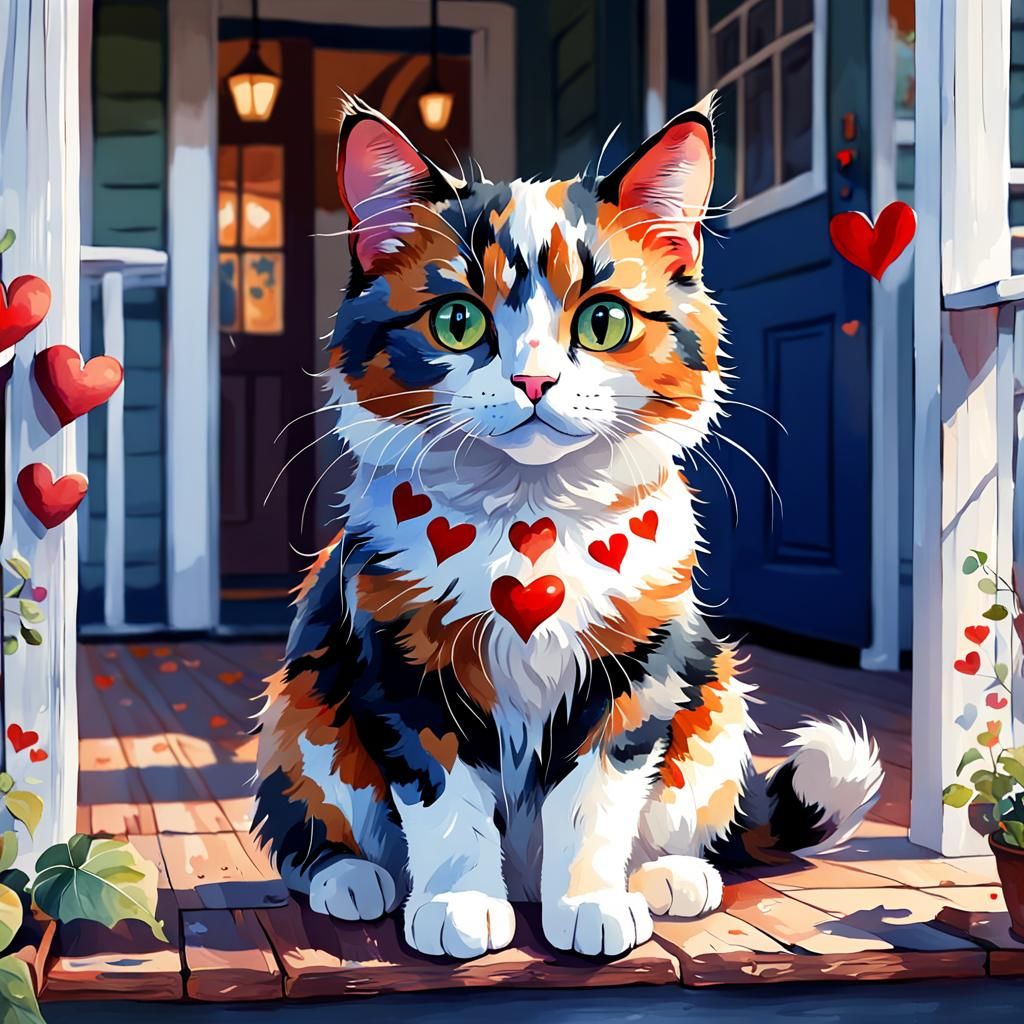 Sweet Calico with Hearts - AI Generated Artwork - NightCafe Creator