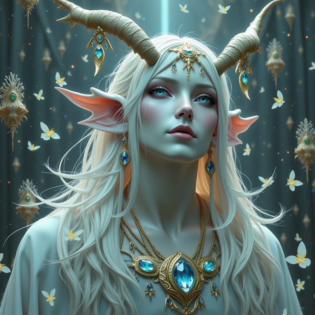 <lora:DoomFunk:1.0> <lora:FanTastical Fae:1.0> Albino elf in a lost city