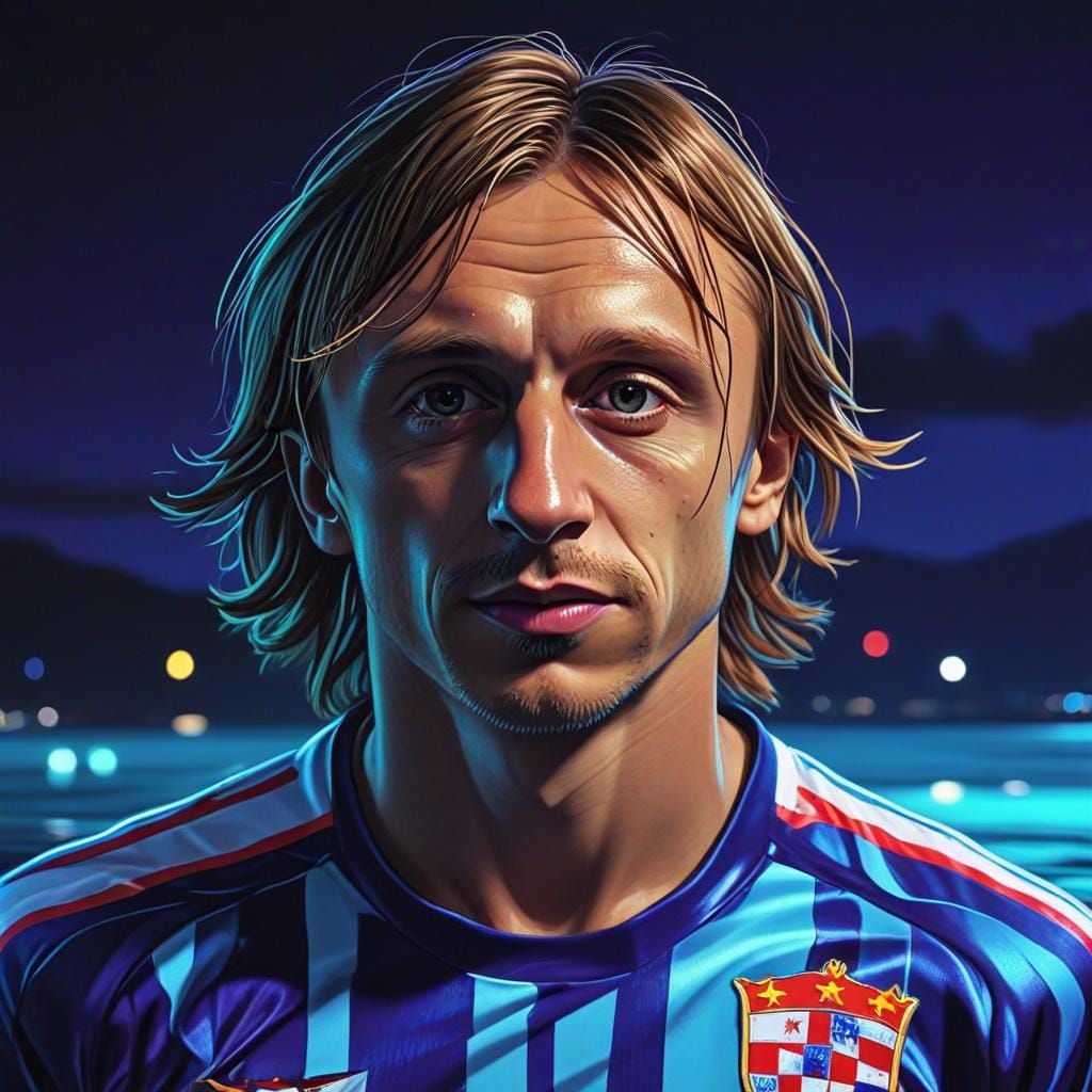 Photo caricature of Luka Modric of the Croatian Soccer Team
