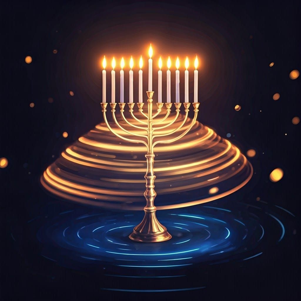 Glowing Hanukkiah Spins in Vibrant Anime Key Visual Style