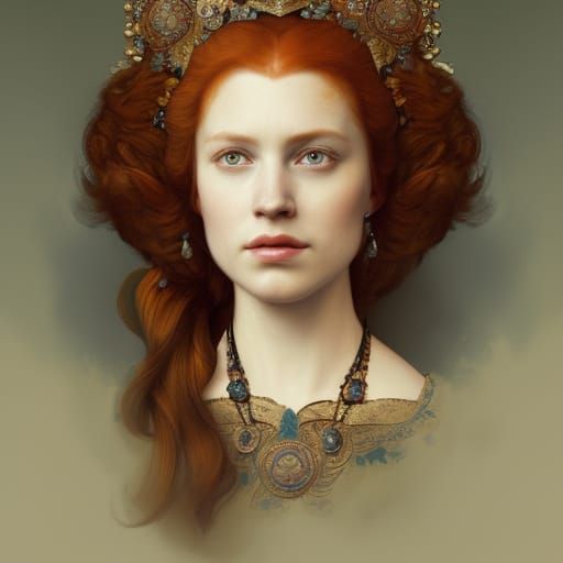 Queen Elizabeth Tudor, XVI century, ginger hair. head and shoulders ...