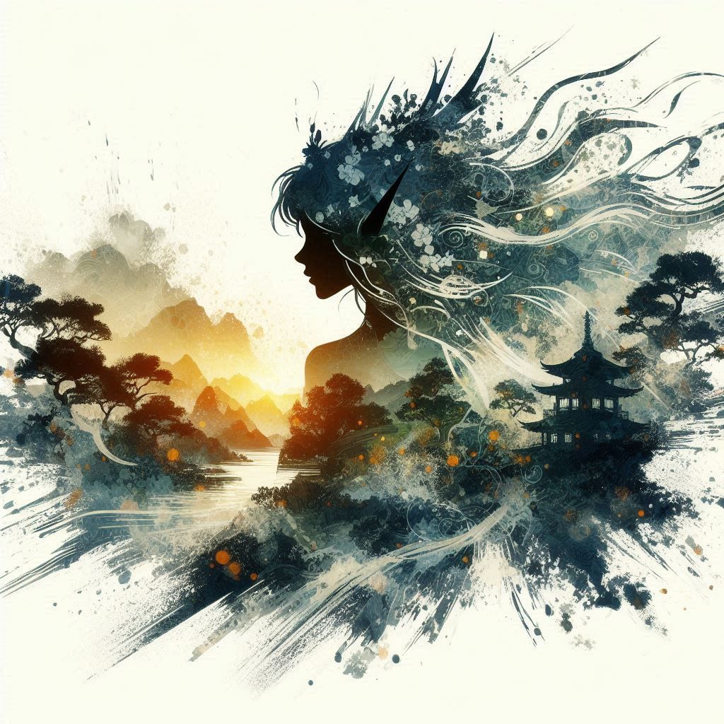 double exposure beautiful fantasy portrait landscape..
