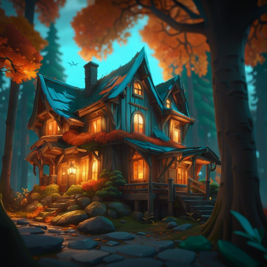 cozy house in the forest 8k resolution concept art by Greg Rutkowski dynamic lighting hyperdetailed intricately ...  by @undefined
