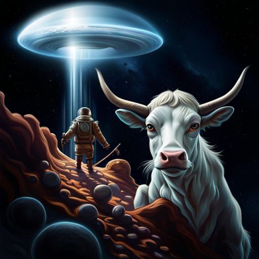 flirtatious Alien Saucer levitating a Cow - AI Generated Artwork ...