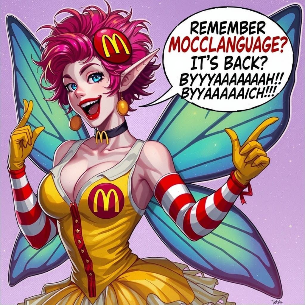 Whimsical Female Ronald McDonald in Vibrant Uniform with Fai...