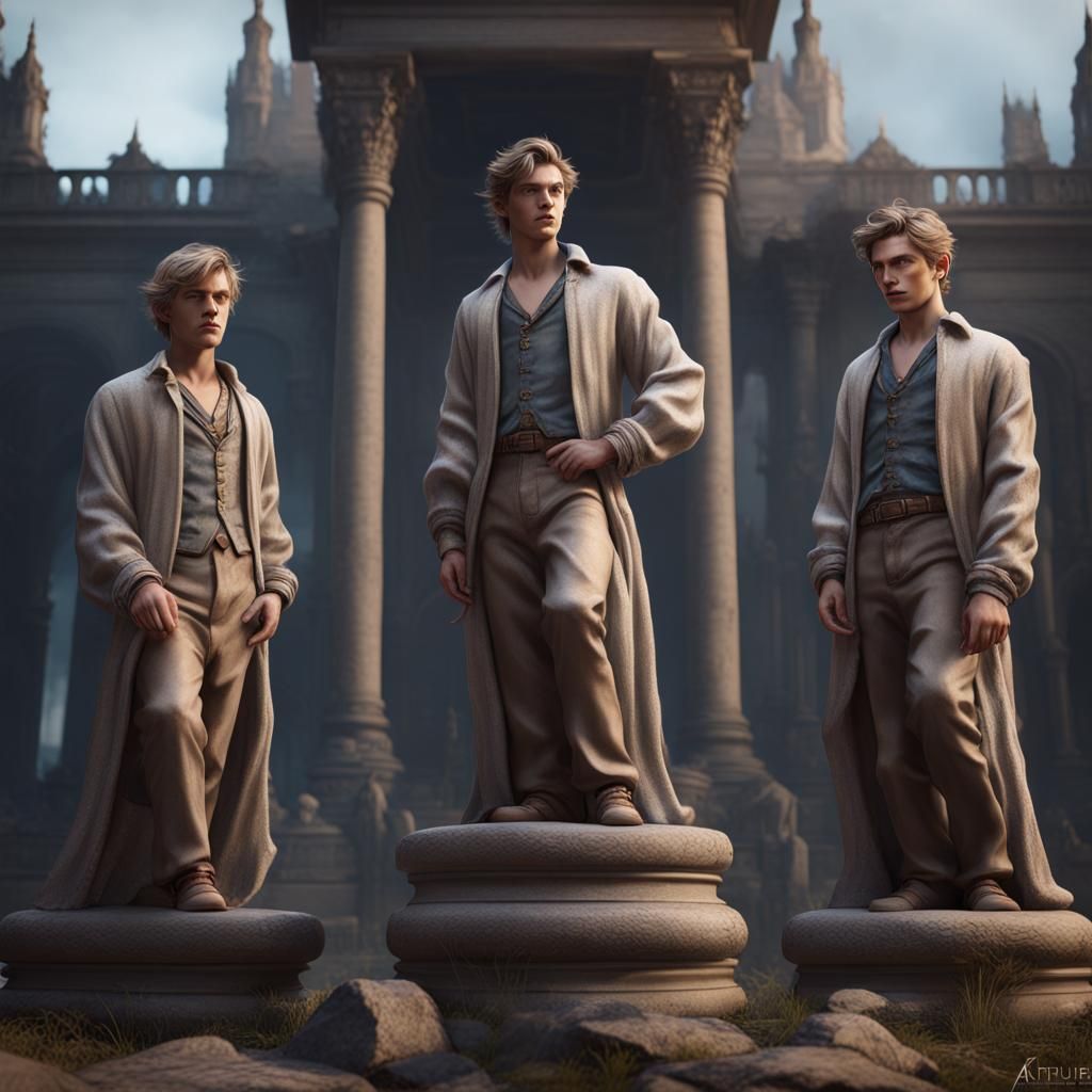 Stone Statue Teens in Silk Shirts