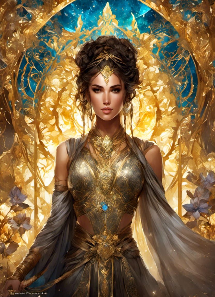 Rey Skywalker Tarot Card in Mucha Style