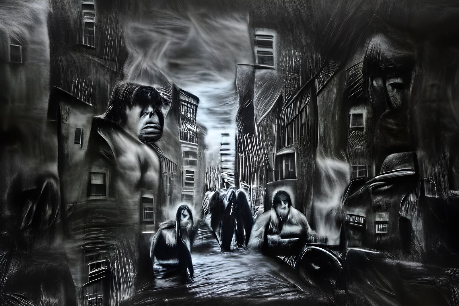 mean streets charcoal drawing 8k resolution