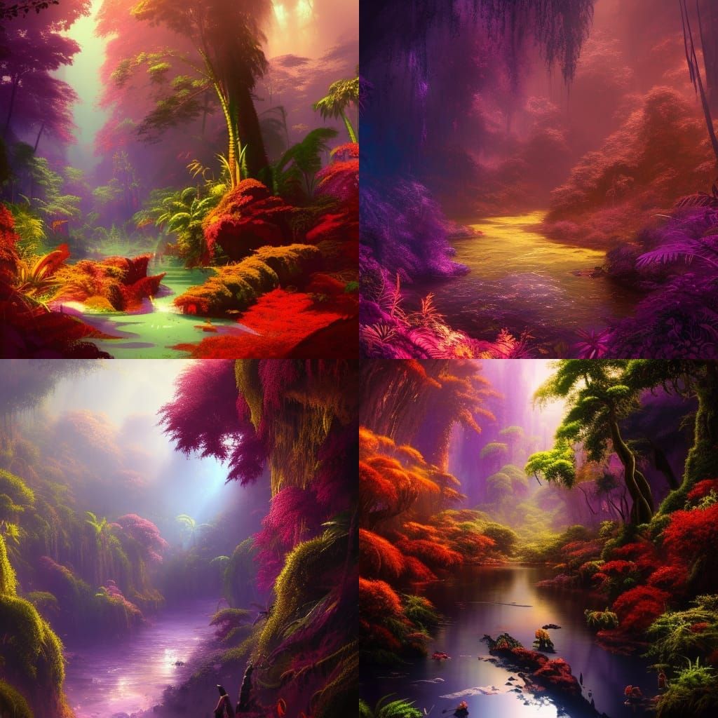 Lush Crimson Jungle Under Purple Sunlight