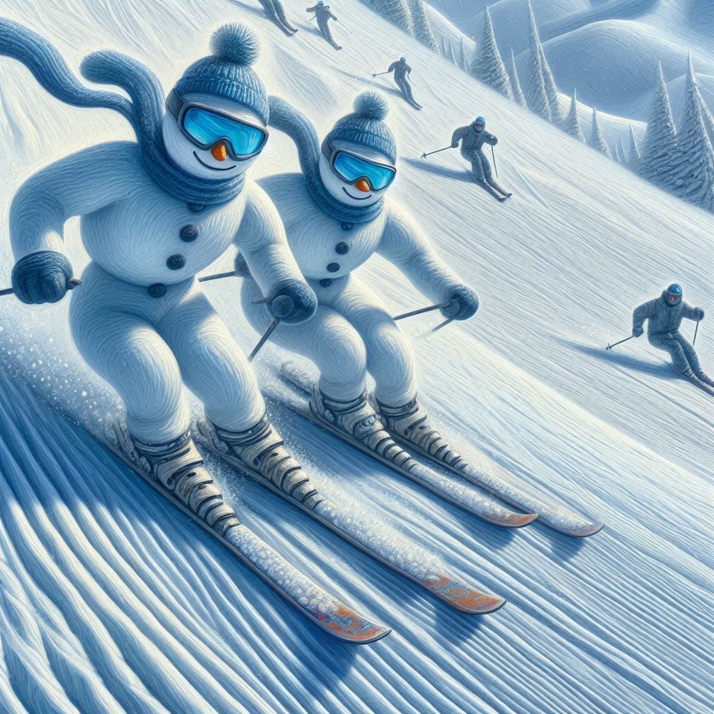 Snowmen skiing