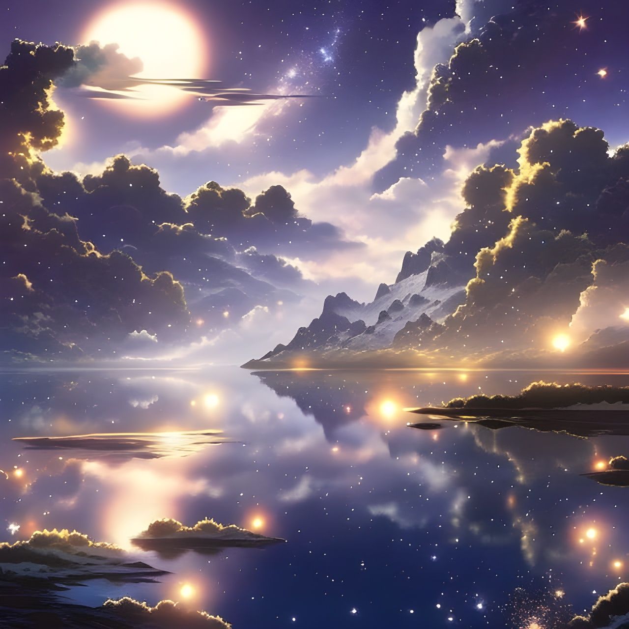 starry night on moonlight lake
