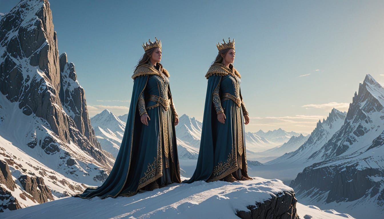 Majestic Figure on Snowy Peak with Luminous Robes