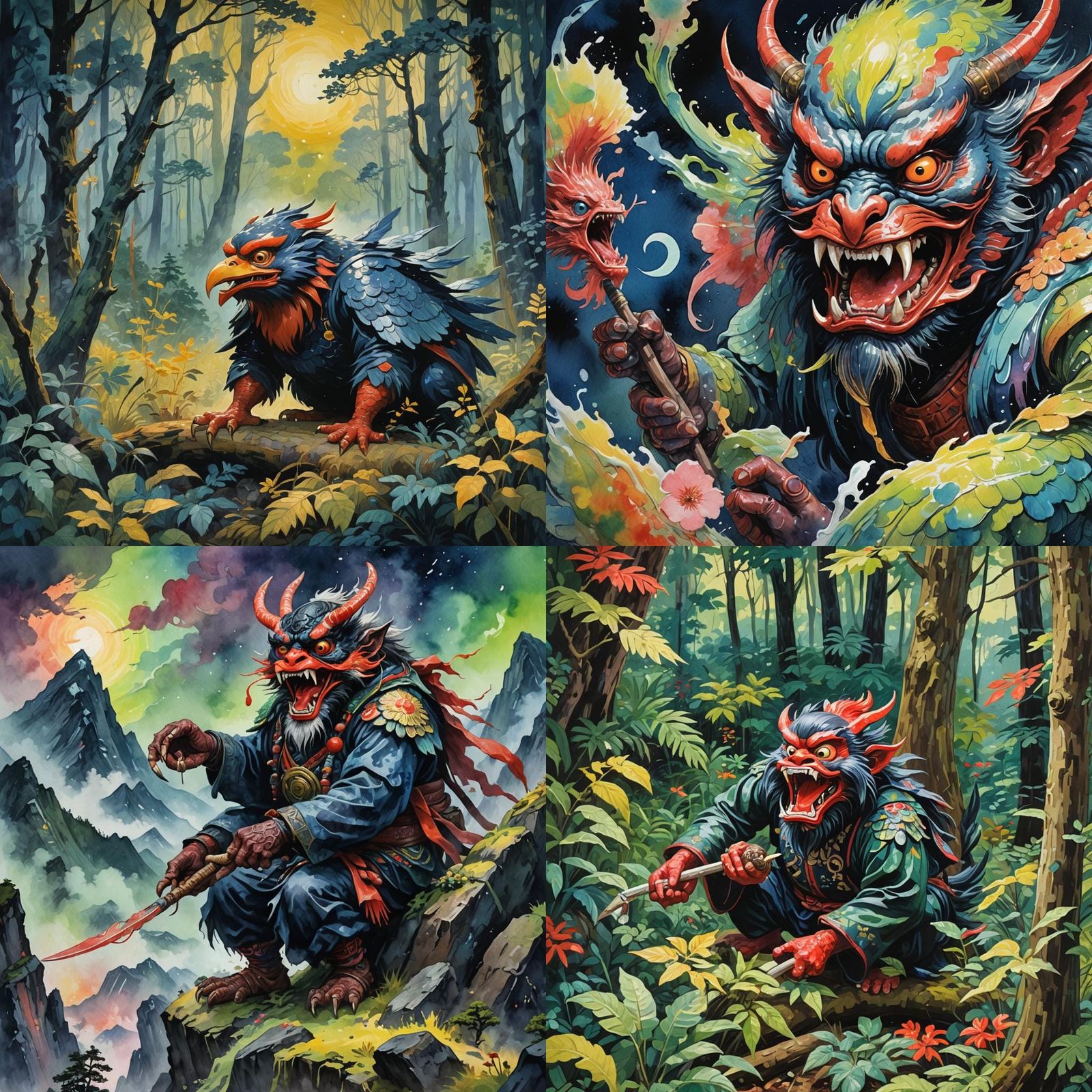 A tengu, eating an alien creature