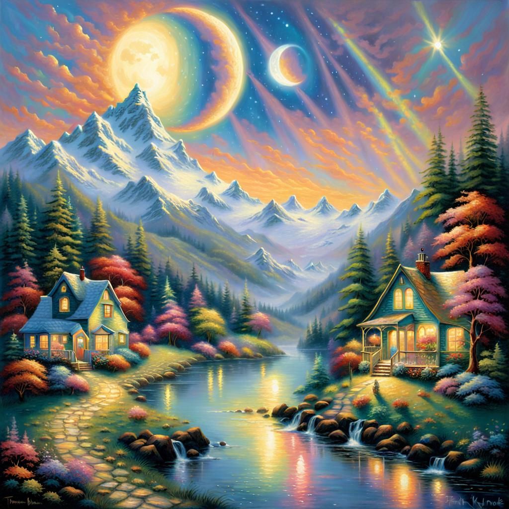 Cabins on a river - AI Generated Artwork - NightCafe Creator