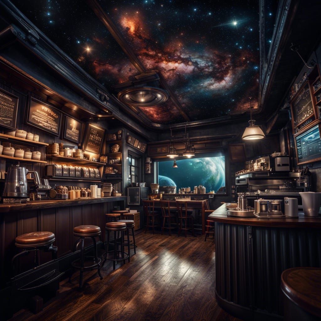 Coffee Shop in Space  by @Anastasiya Baumer