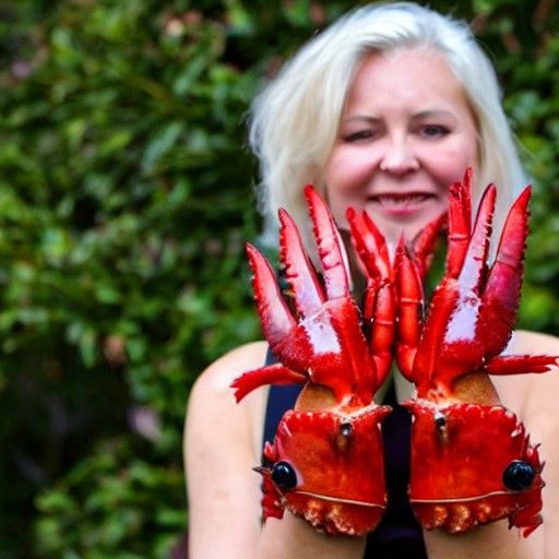 A lady with lobster claws for hands