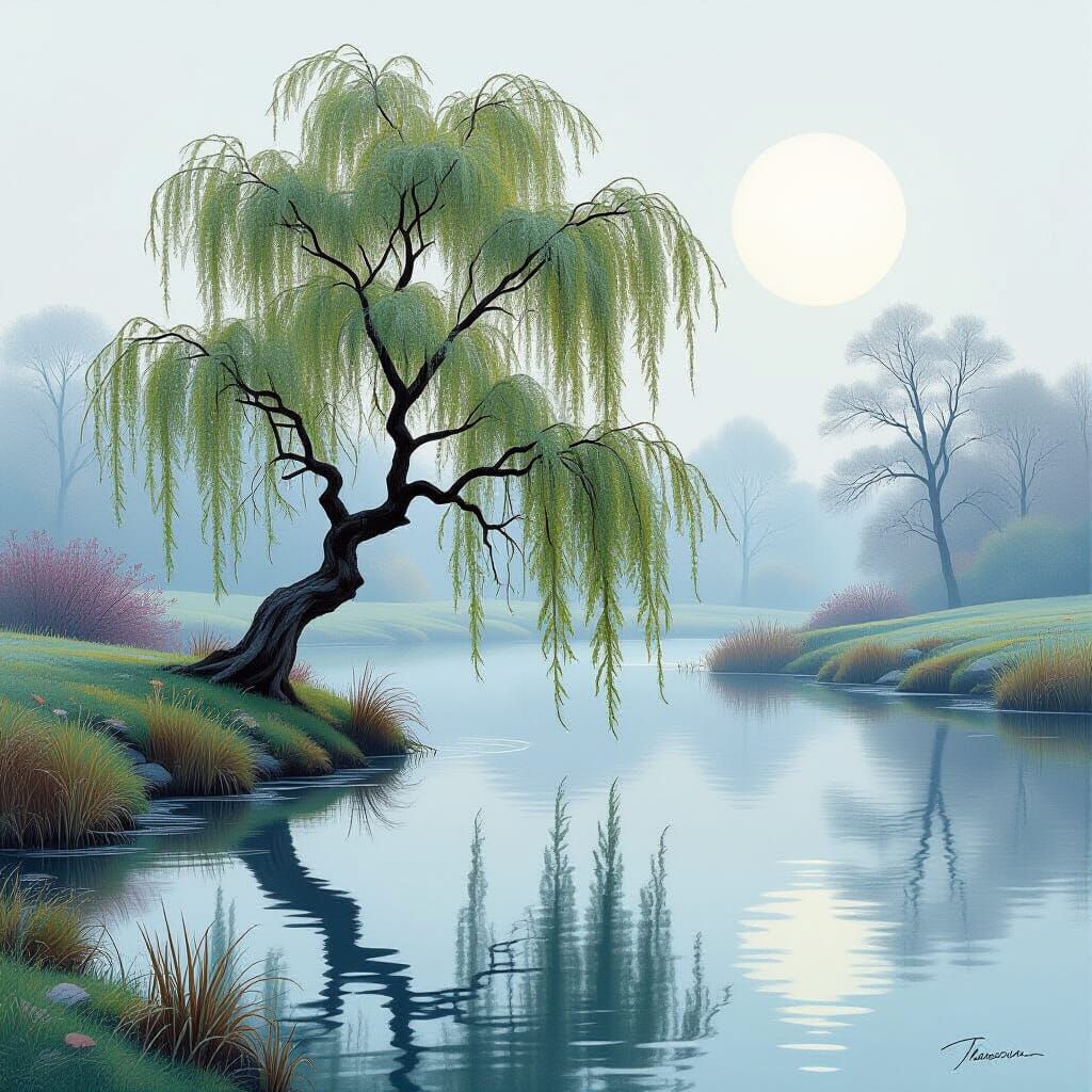 A willow leans dips tresses in the frosted pond  by @Iconoclast