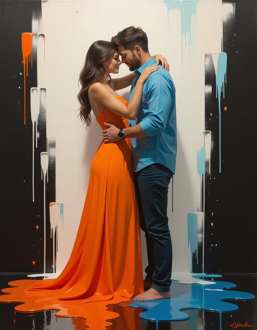 Melting Embrace — Hyper-Real Paint-Drip Love