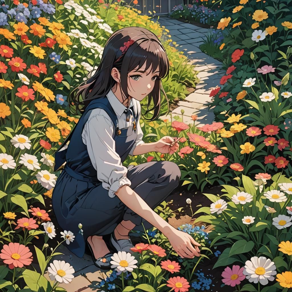 a girl picking some nice flowers