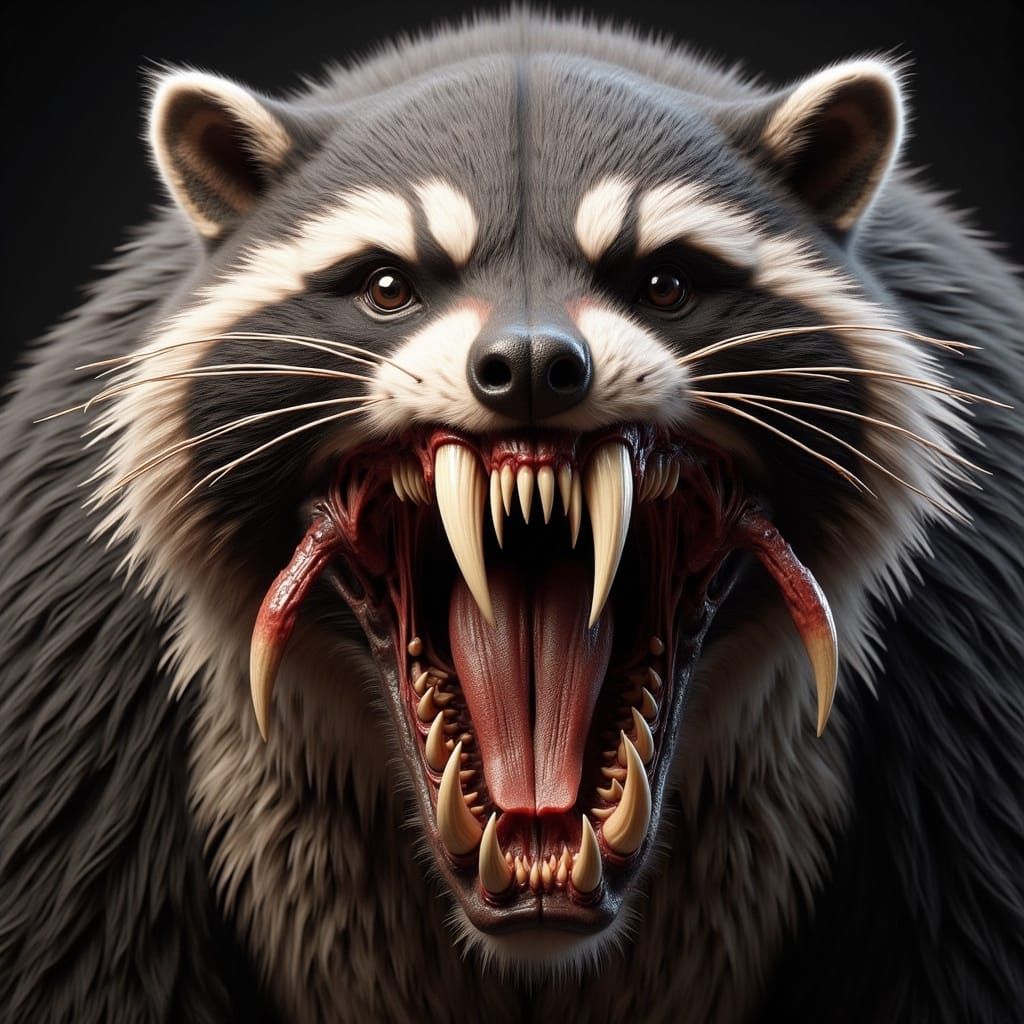 <lora:-Atrocity-:1.0> evil raccoon with huge jaws and massive mandibles 