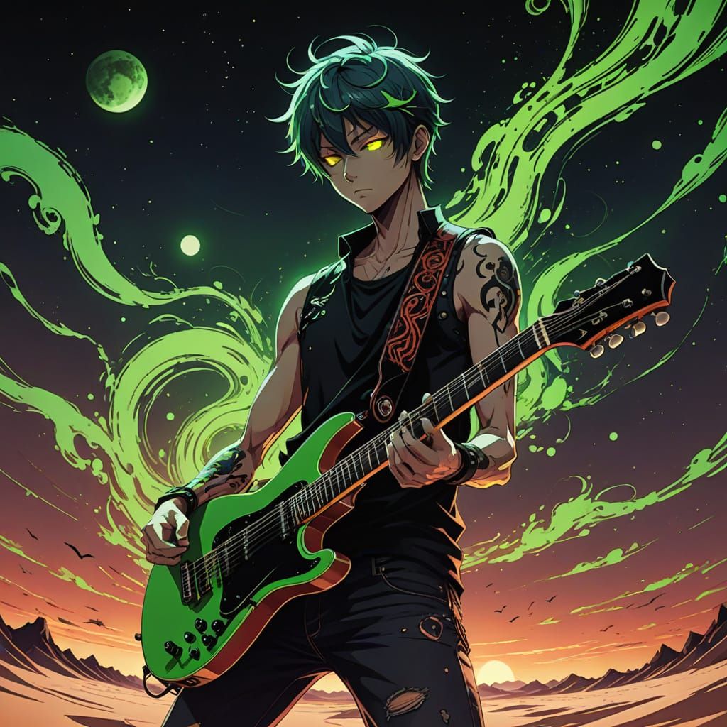 Cyberpunk Male Icon in Neon-Lit Dunes