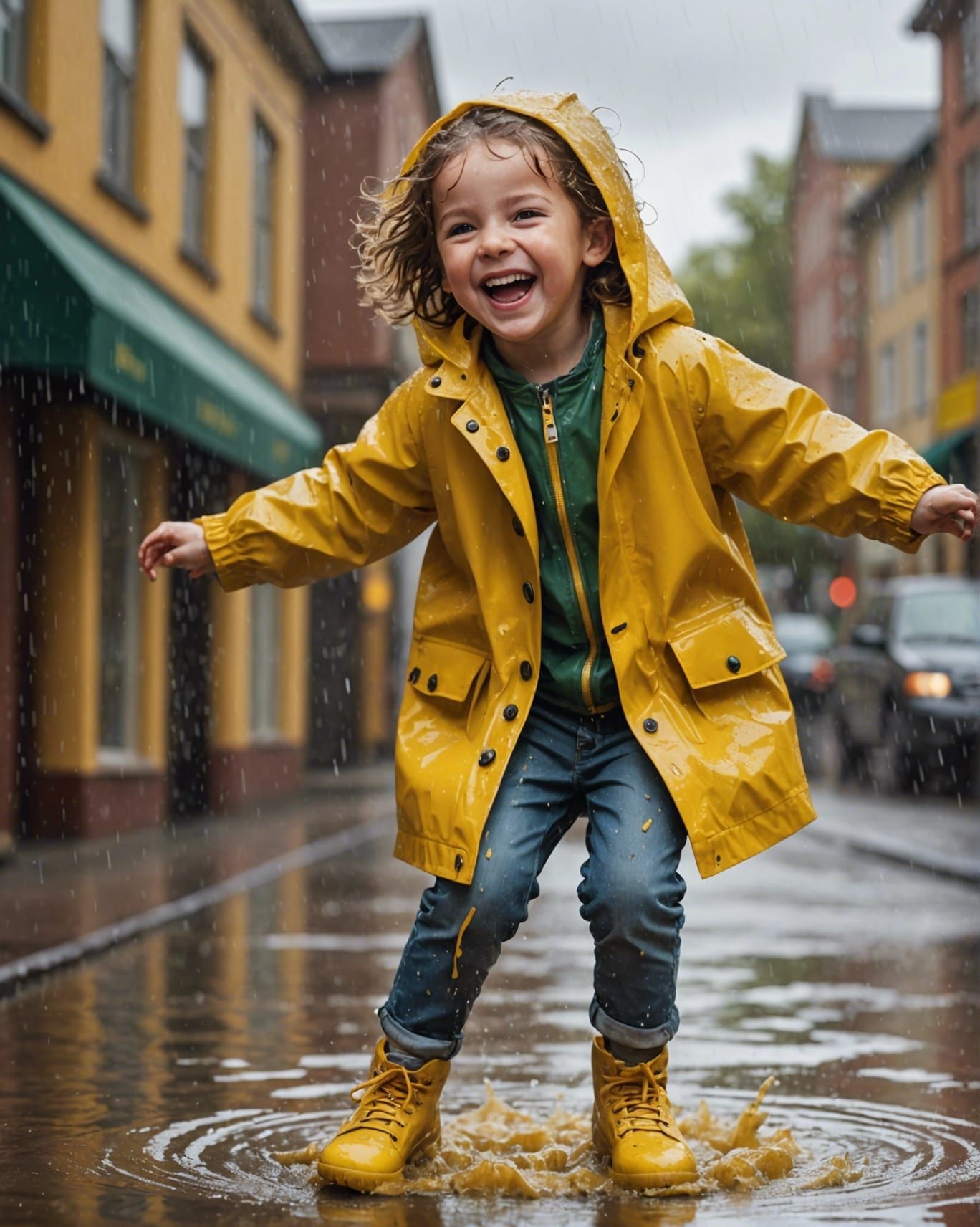 A young child jumping in a puddle  by @EmzMc