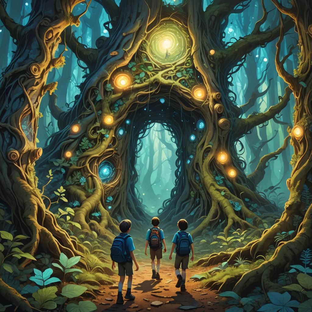 elementary school Kids sucked into a magical portal while hi...