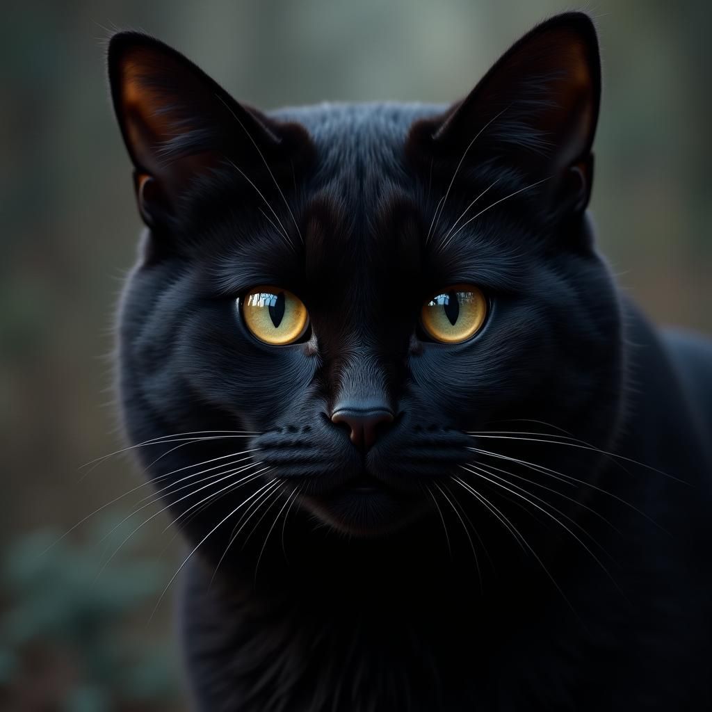 a pitch black tomcat,cute big circular reflective eyes,realism, subtle details, breathtaking,fine details, close up, sharp focus, HDR,incre...