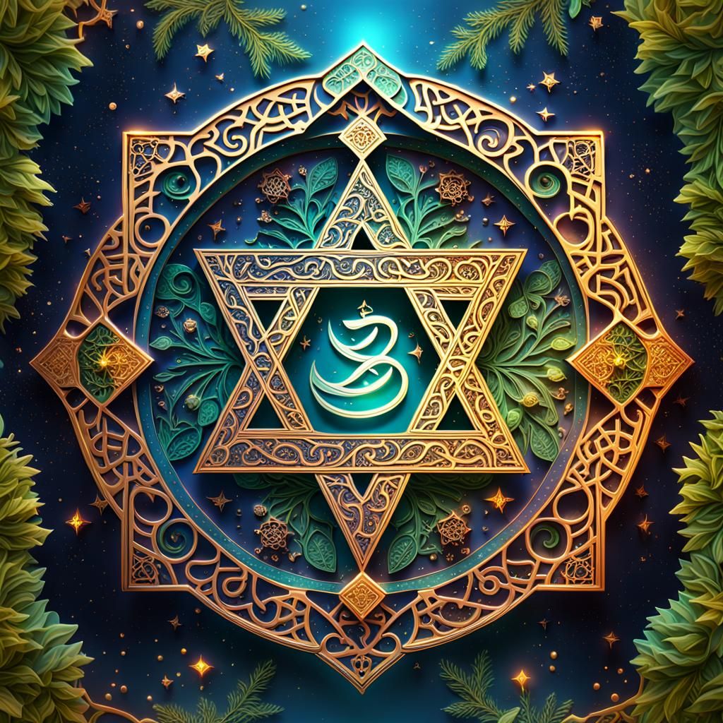 Glowing Shabbat Shalom Sign in Mystical Setting