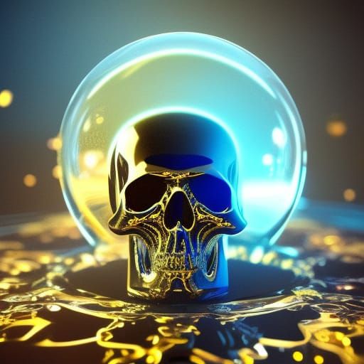 Iridescent Gold Skull in a Bubble: Art Nouveau Style