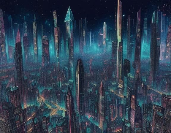 <lora:Big City Lights DS8:1.0> retrofuturistic metropolis city. mythical realms, magical vistas, enchanting landscapes, abstract expressioni...
