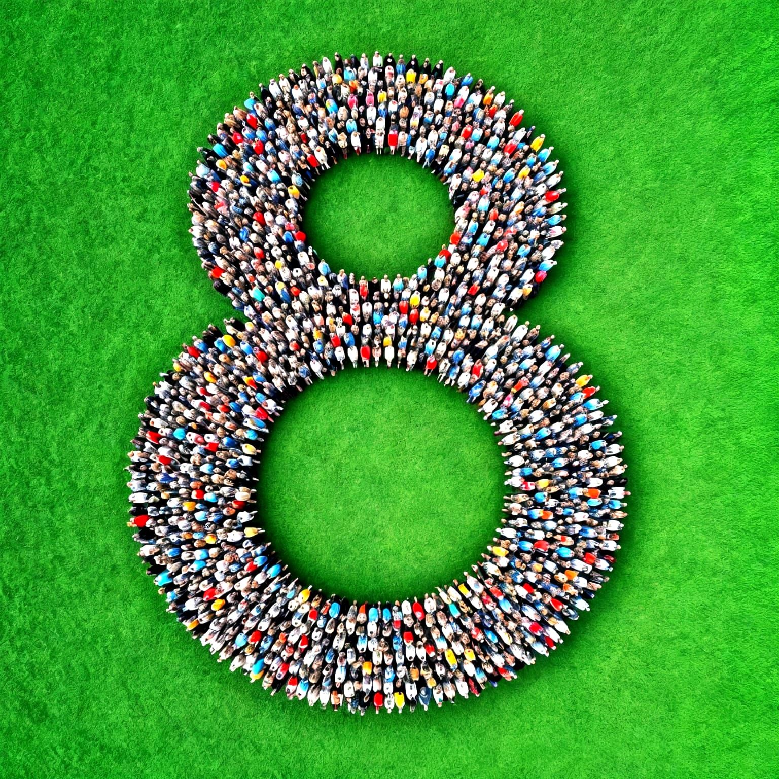  people arranged to form the numeral 8  by @Arturo