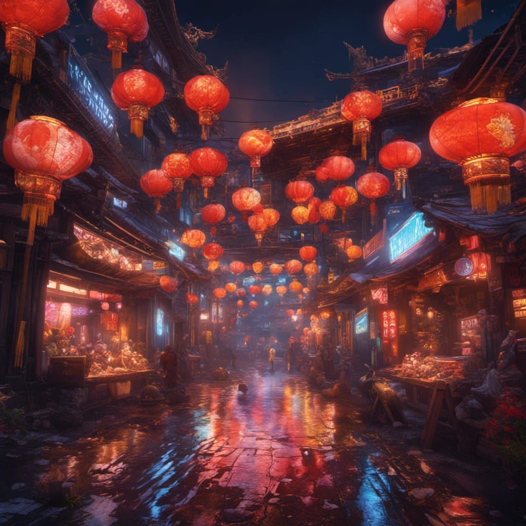 china market night lighting 8k resolution concept art dynamic lighting ...