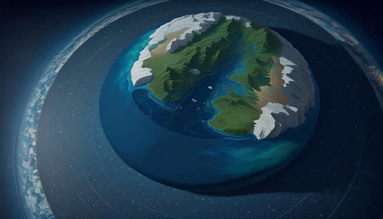 View of a Flat Earth from Space; Killian Eng, oil on canvas,...