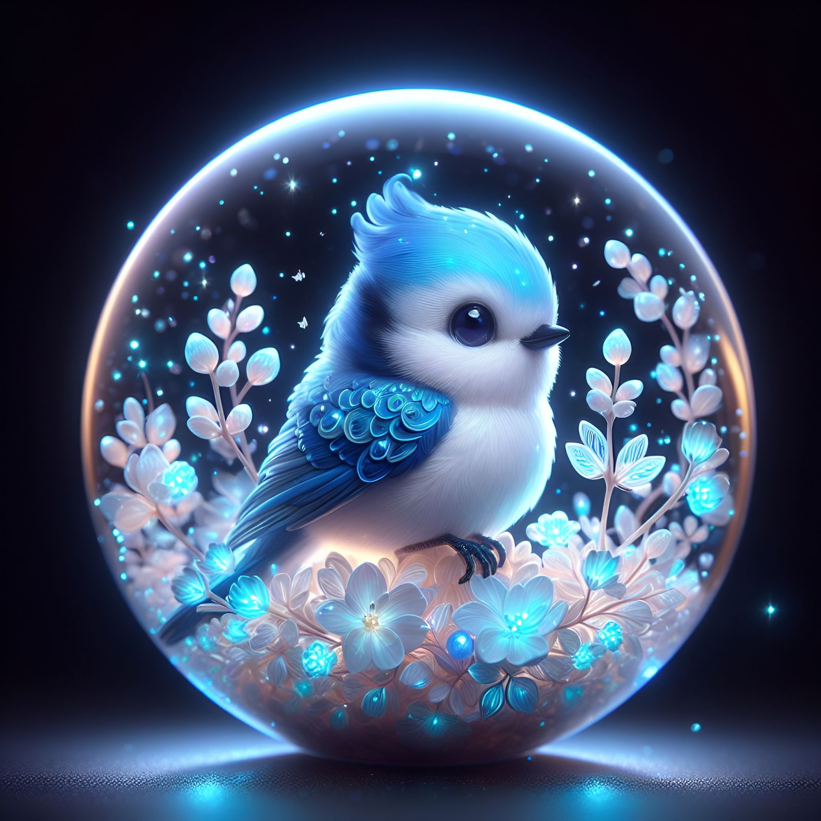 blue jay inside a sphere