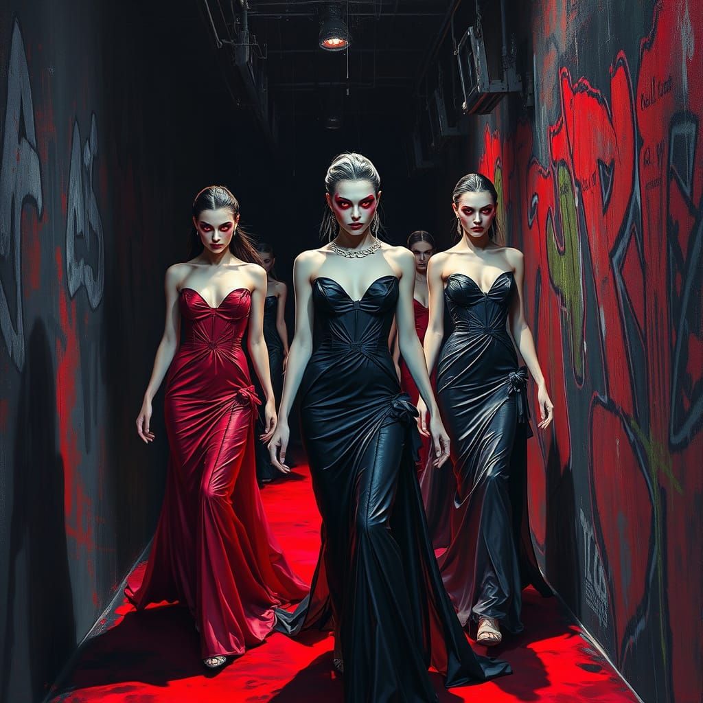 Vampire Goddesses Strut Red Carpet in Vibrant Graf... - AI Art