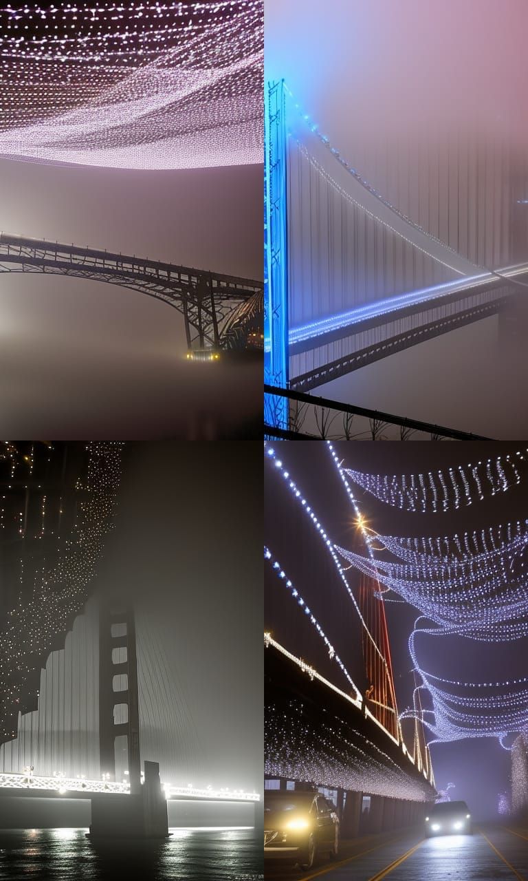 Fog creeps in at night under the San Francisco bridge that i...