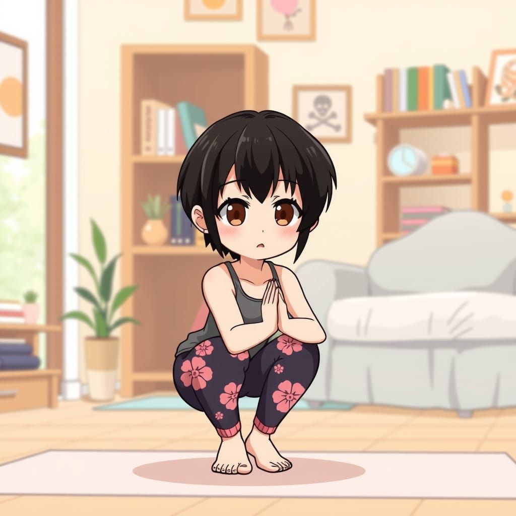 Anime Chibi Woman in Adorable Yoga Pose