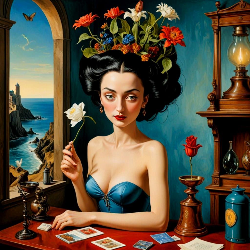 Surreal Medieval Woman in Vibrant Colors