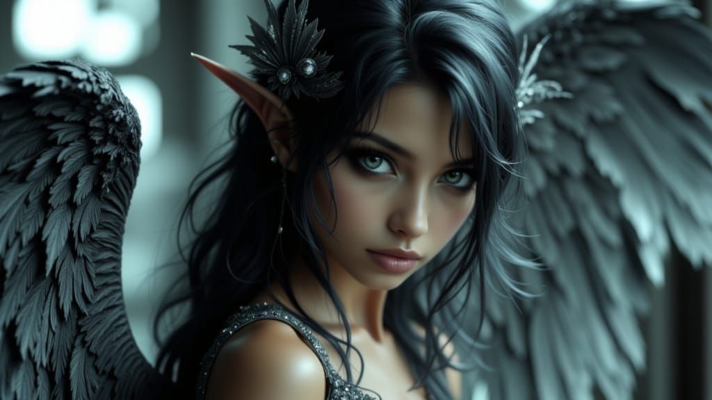 Fallen Angel Posing in Dystopian Paris