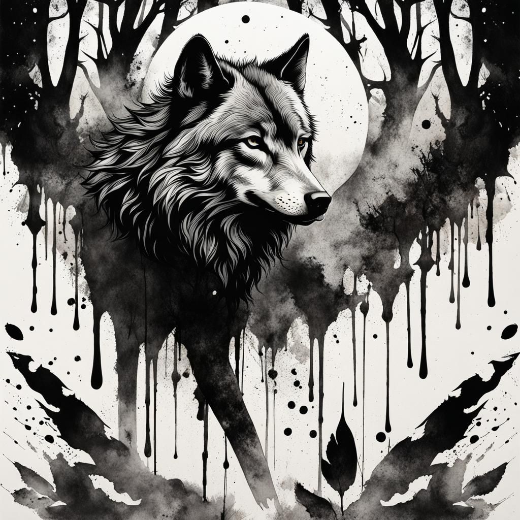 Ink splatter wolf - AI Generated Artwork - NightCafe Creator