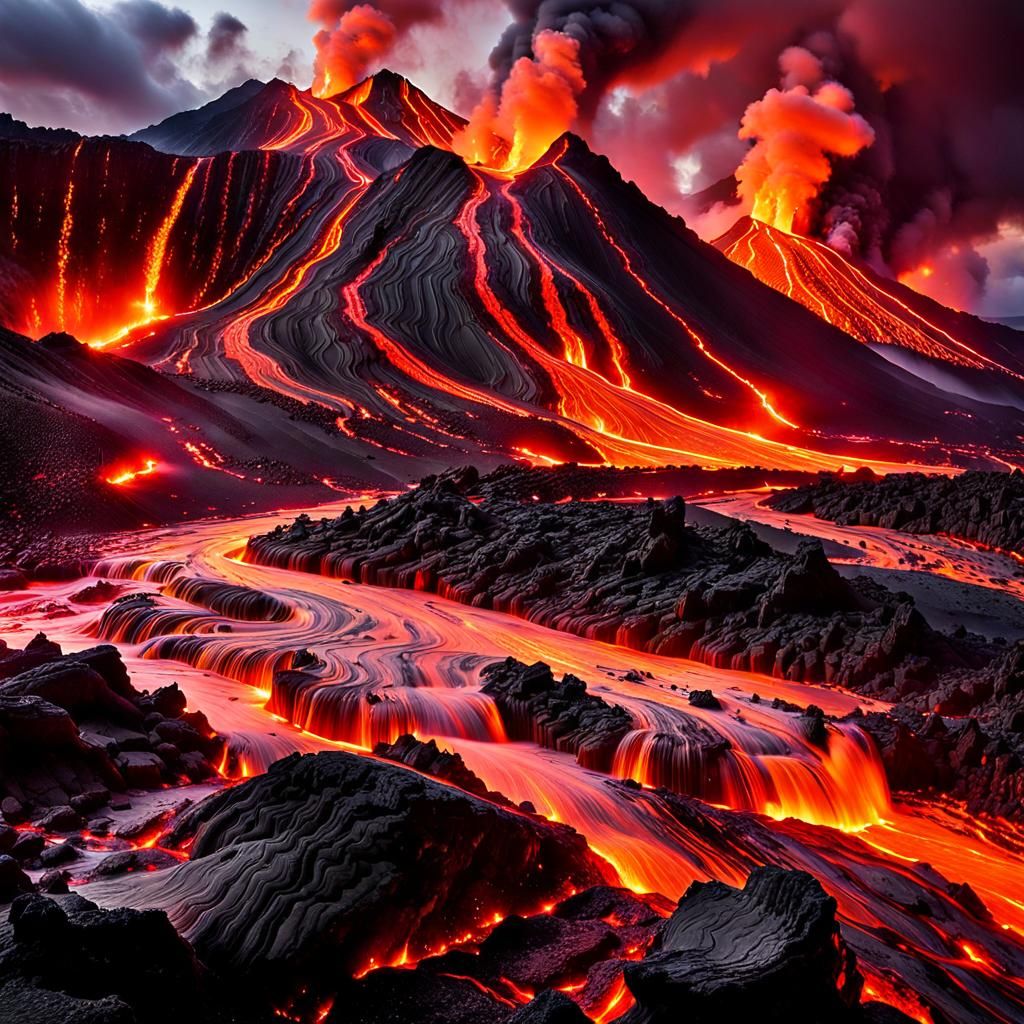 Erupting Volcanoes spewing molten heat into the atmosphere    by @Andrea Angel