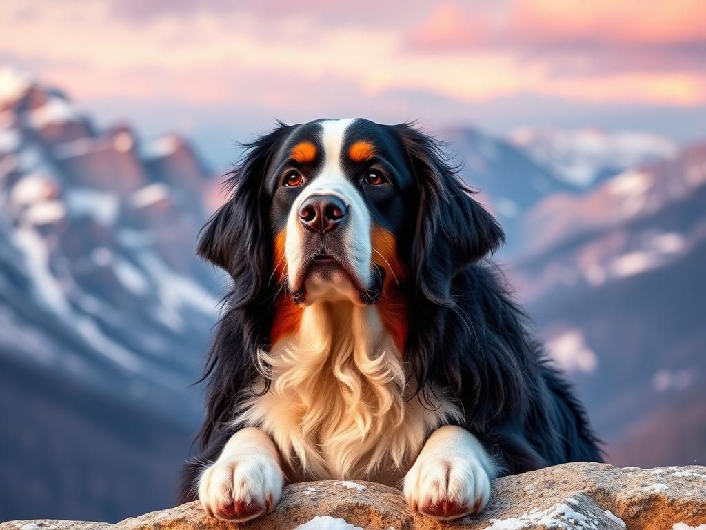 mountainscape: dreamy: cottagecore: Canaletto: Bernese Mountain dog  by @LTSings