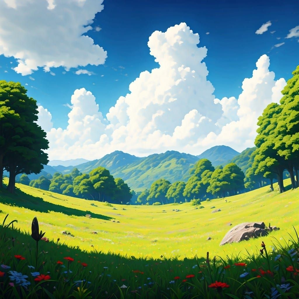 Vast, Vibrant Green Meadow in Fantasy Concept Art Style