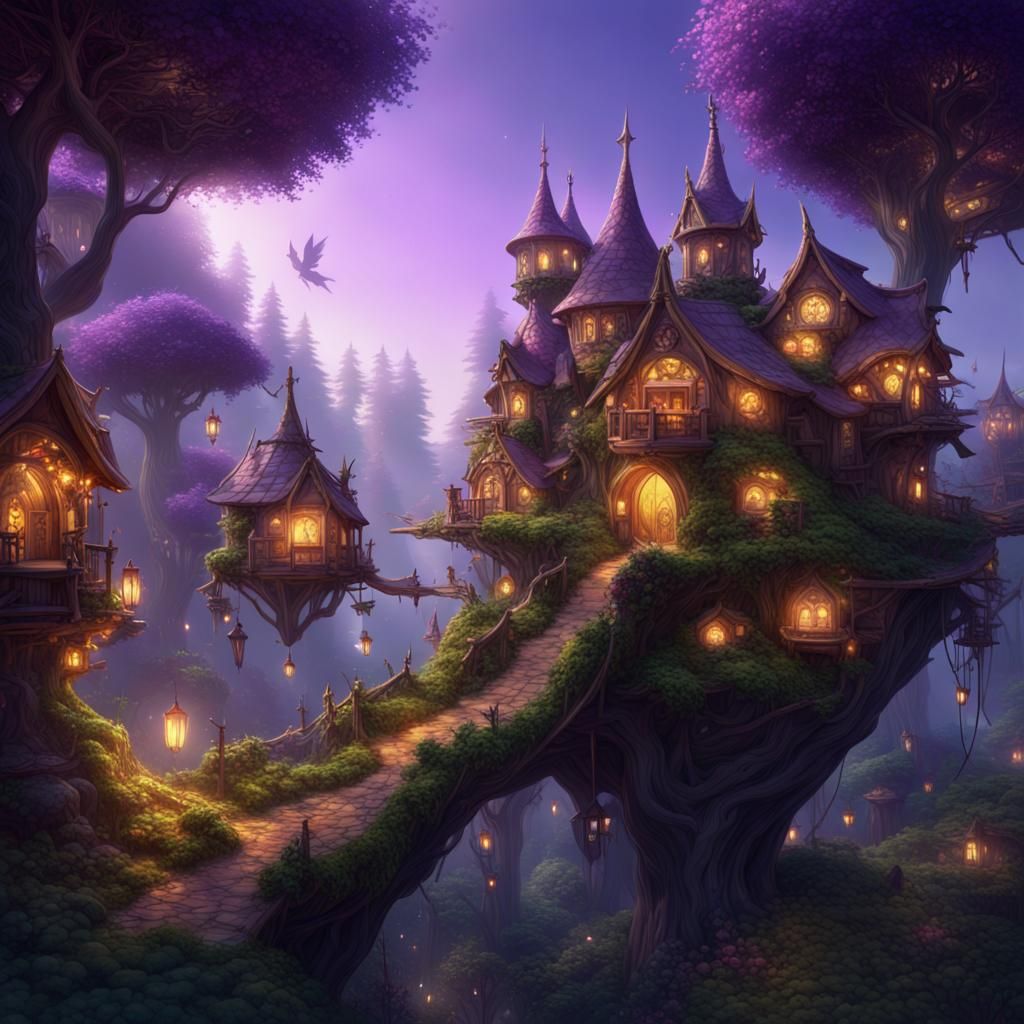 A fairy village in the trees AI Generated Artwork NightCafe Creator